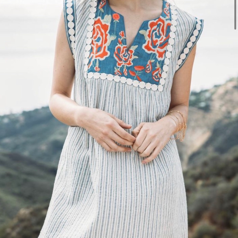 THNL Light Blue/White striped Embroidered Dress M